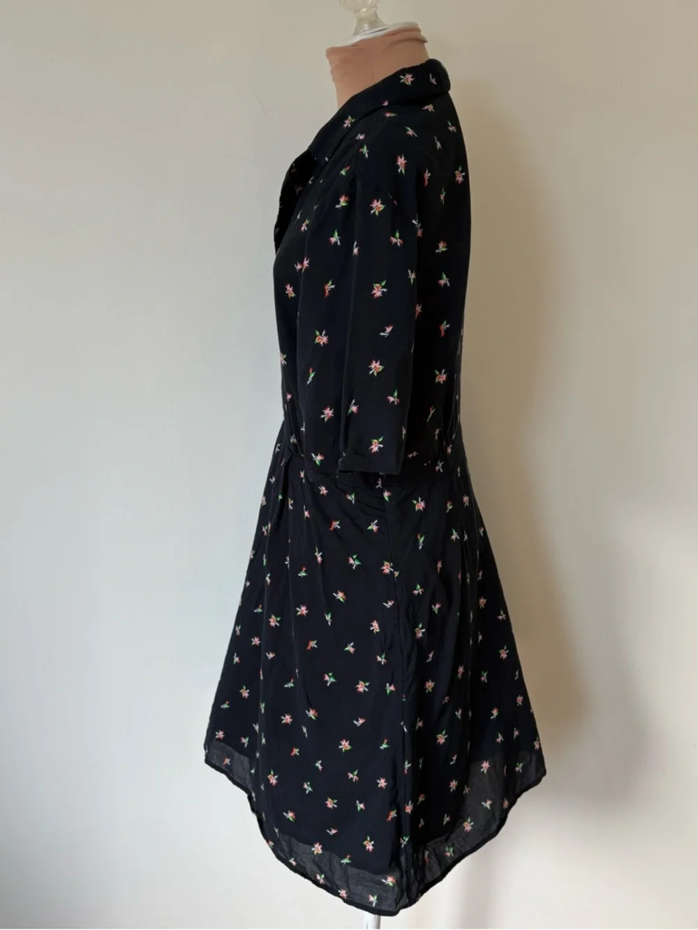 & Other Stories Black Floral Print Cotton Blend Collared Fit & Flare Dress Sz 12